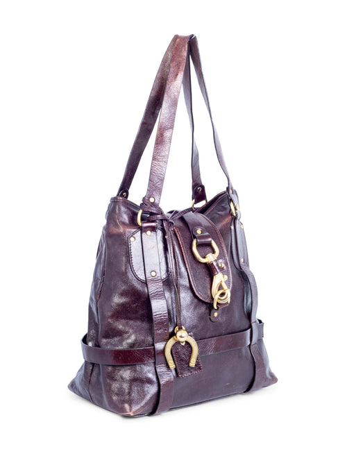Chloe Brown Leather Horseshoe Equestrian Tote Bag