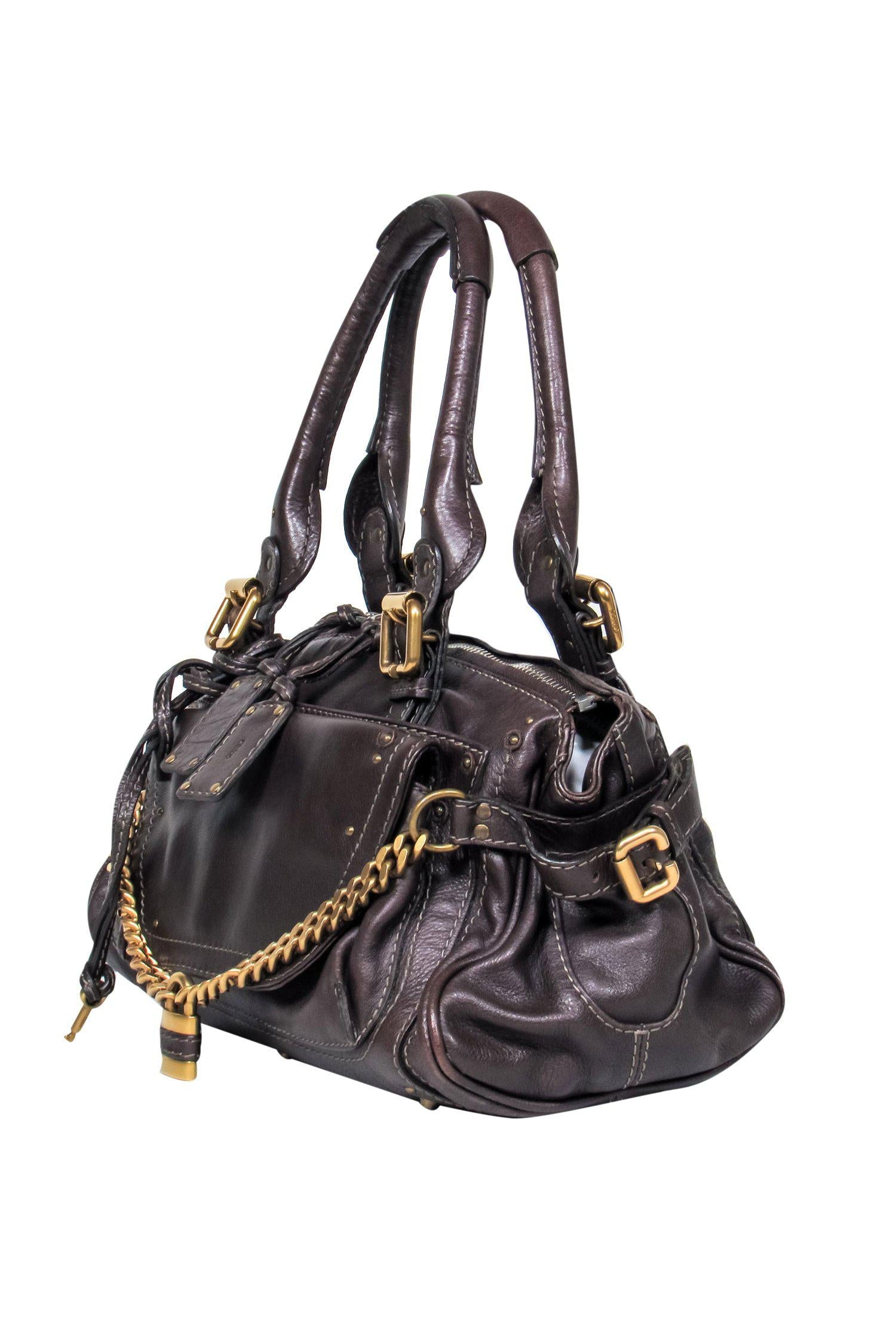 Chloe - Brown Leather Large Handbag w/ Lock & Chain