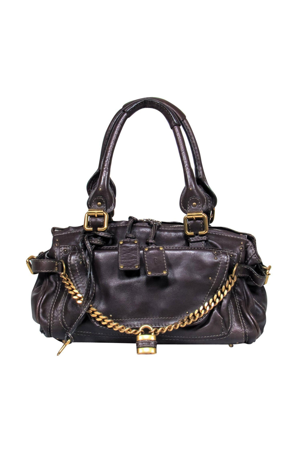 Chloe - Brown Leather Large Handbag w/ Lock & Chain