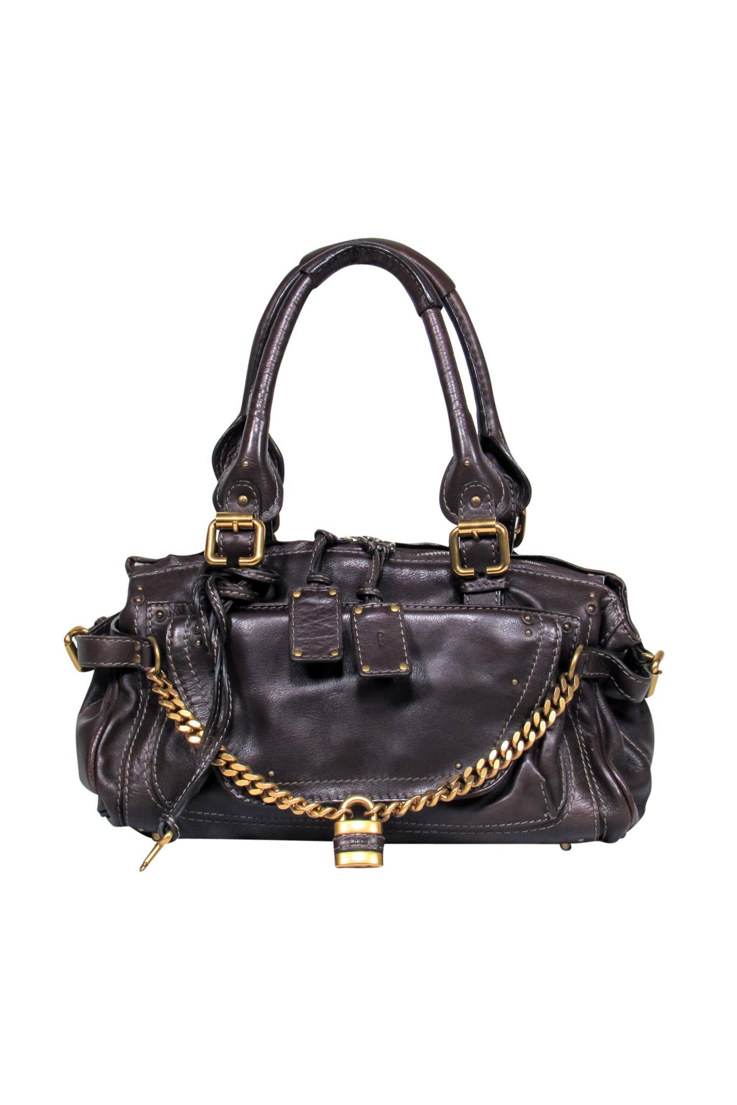 Chloe - Brown Leather Large Handbag w/ Lock & Chain