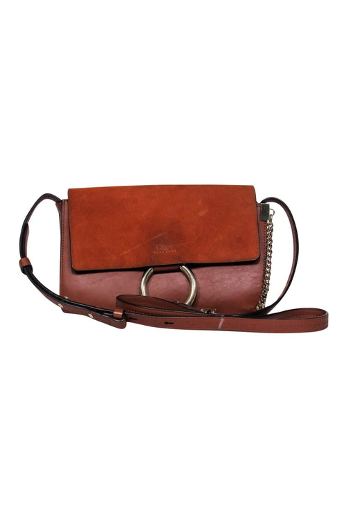 Chloe - Brown Leather & Suede “Faye” Crossbody w/ Chain Clasp