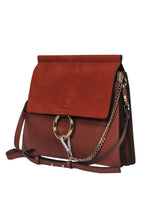 Chloe - Brown Leather & Suede Fold-Over "Faye" Shoulder Bag w/ Ring Hardware