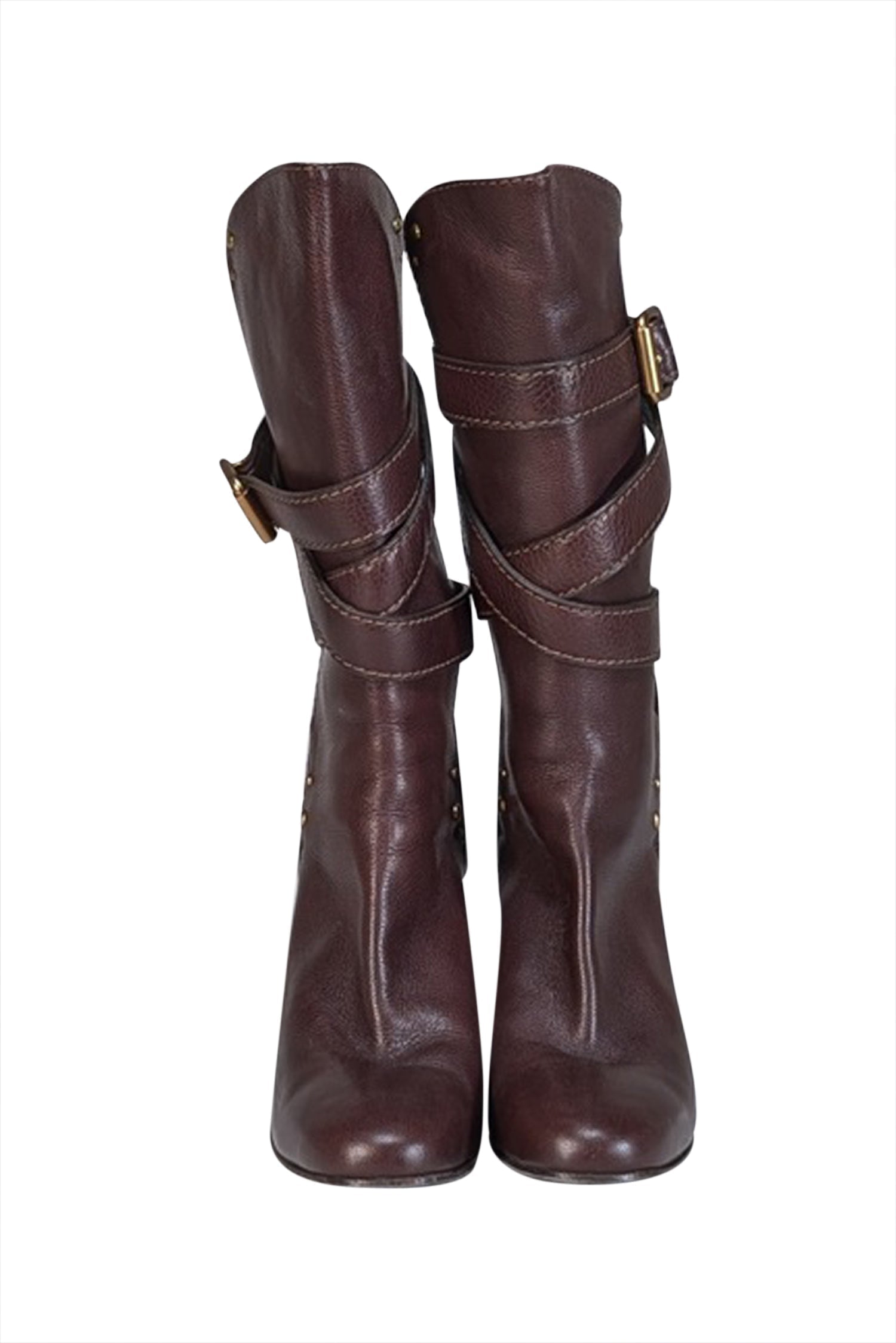 Chloe - Brown Leather Wrap Around Buckle Detail Tall Boots Sz 10.5