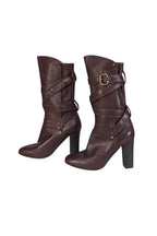 Chloe - Brown Leather Wrap Around Buckle Detail Tall Boots Sz 10.5