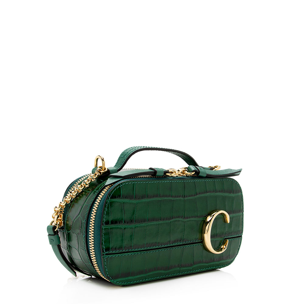 Chloe Calfskin Crocodile Embossed Mini C Vanity Bag (SHF-20712)