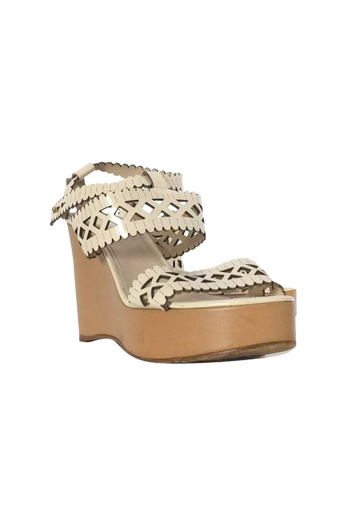 Chloe - Cream Abstract Platform Wedges Sz 9