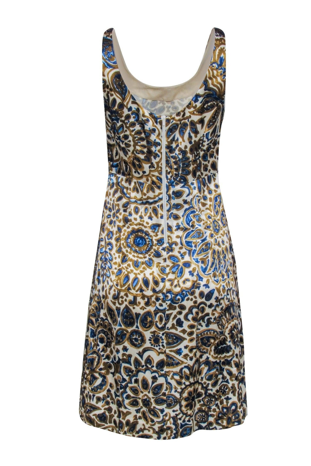 Chloe - Cream, Gold, & Blue Print Sleeveless Dress Sz 6