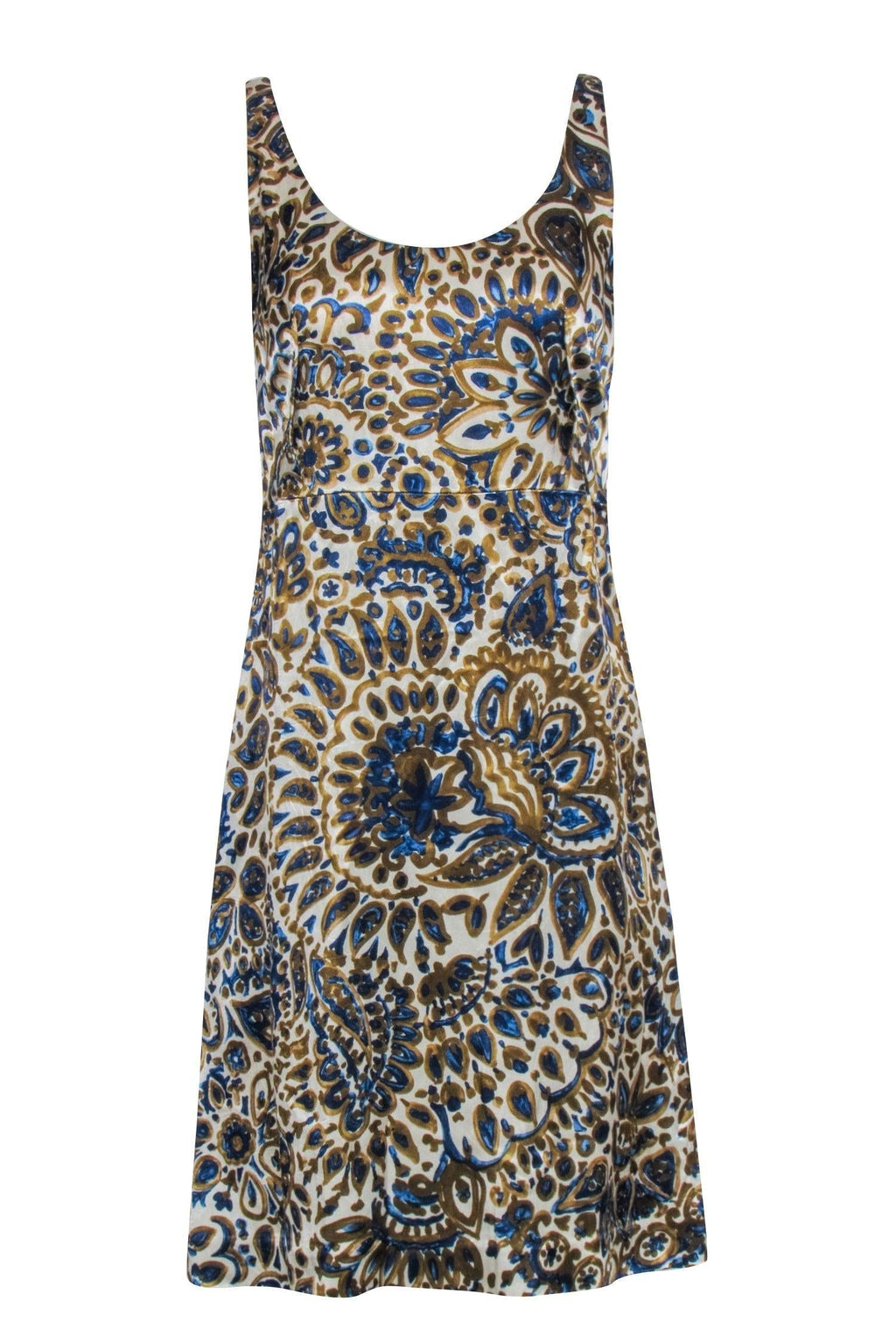 Chloe - Cream, Gold, & Blue Print Sleeveless Dress Sz 6