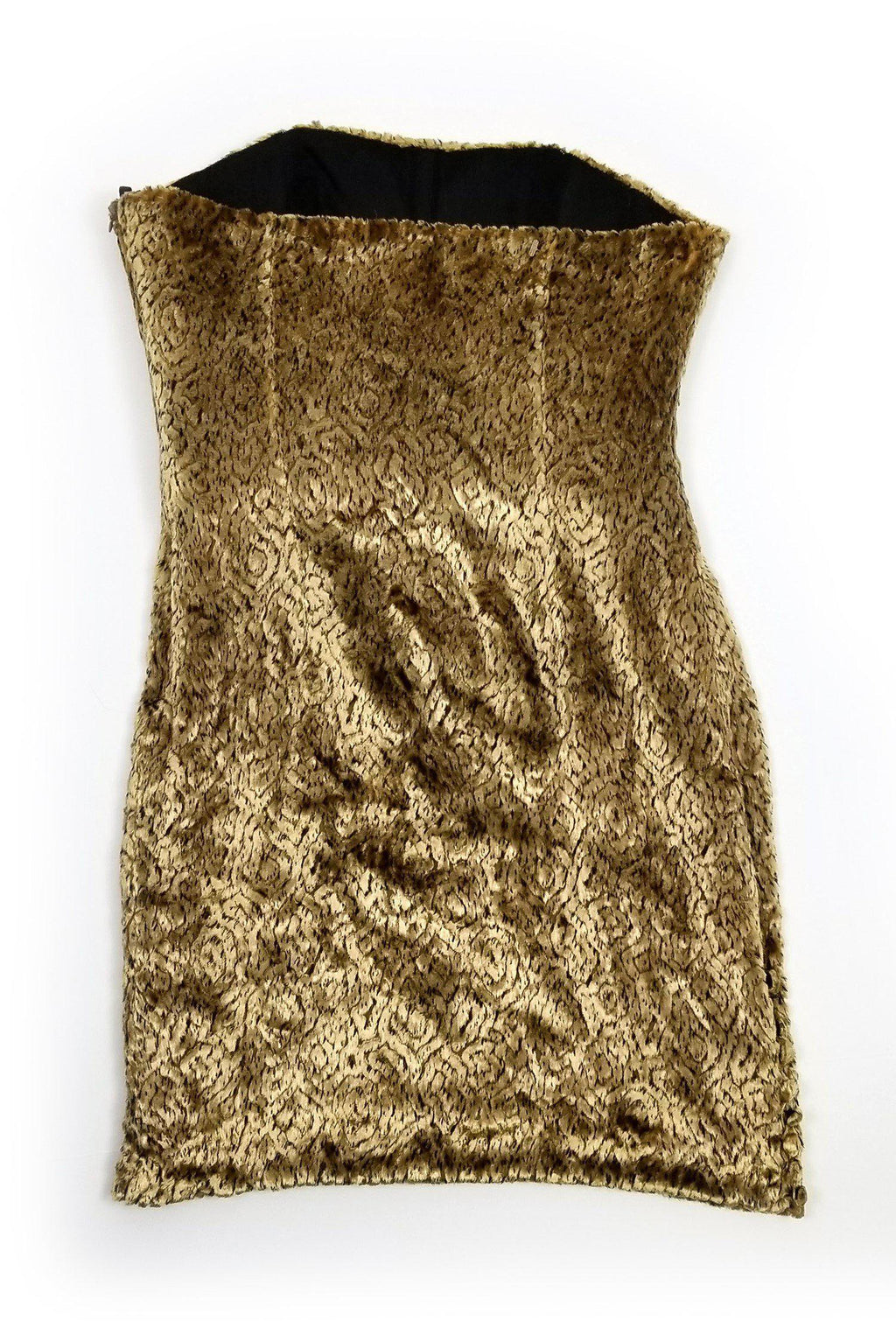 Chloe - Gold Faux Fur Strapless Dress Sz 8