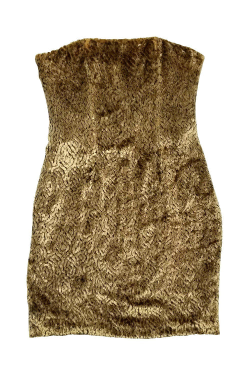 Chloe - Gold Faux Fur Strapless Dress Sz 8