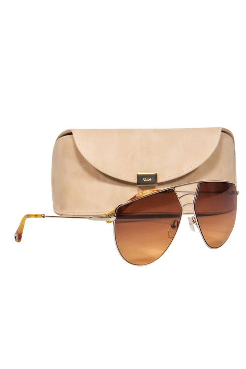 Chloe - Gold Shield-Style Sunglasses w/ Cutouts
