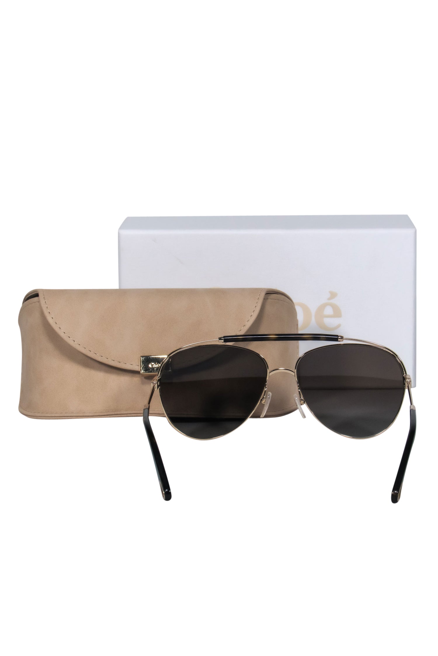 Chloe - Gold & Tortoise Shell Polarized Aviator Sunglasses w/ Brow Bar