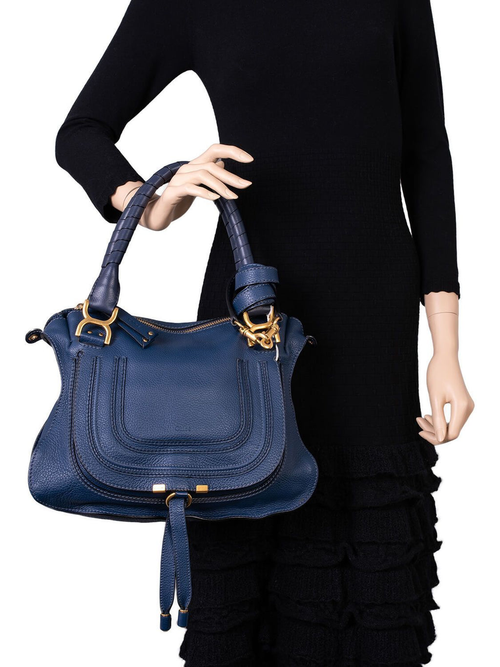 Chloe Leather Medium Marcie Satchel Bag Navy Blue