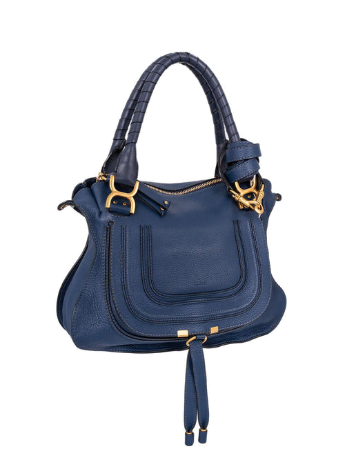 Chloe Leather Medium Marcie Satchel Bag Navy Blue