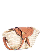 Chloe Leather Raffia Basket Messenger Bag Brown