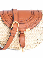 Chloe Leather Raffia Basket Messenger Bag Brown