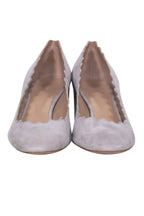 Chloe - Light Grey Suede Scalloped Block Heel "Lauren" Pumps Sz 11