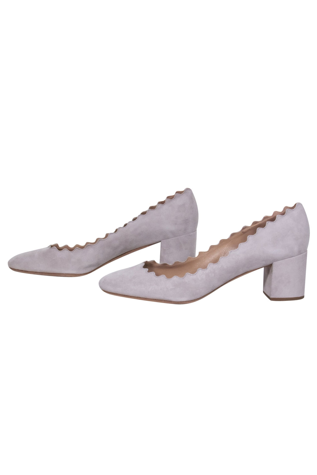 Chloe - Light Grey Suede Scalloped Block Heel "Lauren" Pumps Sz 11