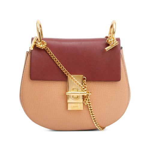 Chloe Maroon/Tan Calfskin Leather Mini Drew Crossbody Bag w/ Authenticity Card