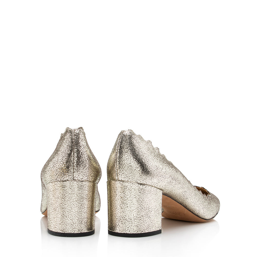 Chloe Metallic Leather Scalloped Lauren Pumps - Size 9.5 / 39.5 (SHF-17199)