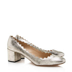 Chloe Metallic Leather Scalloped Lauren Pumps - Size 9.5 / 39.5 (SHF-17199)