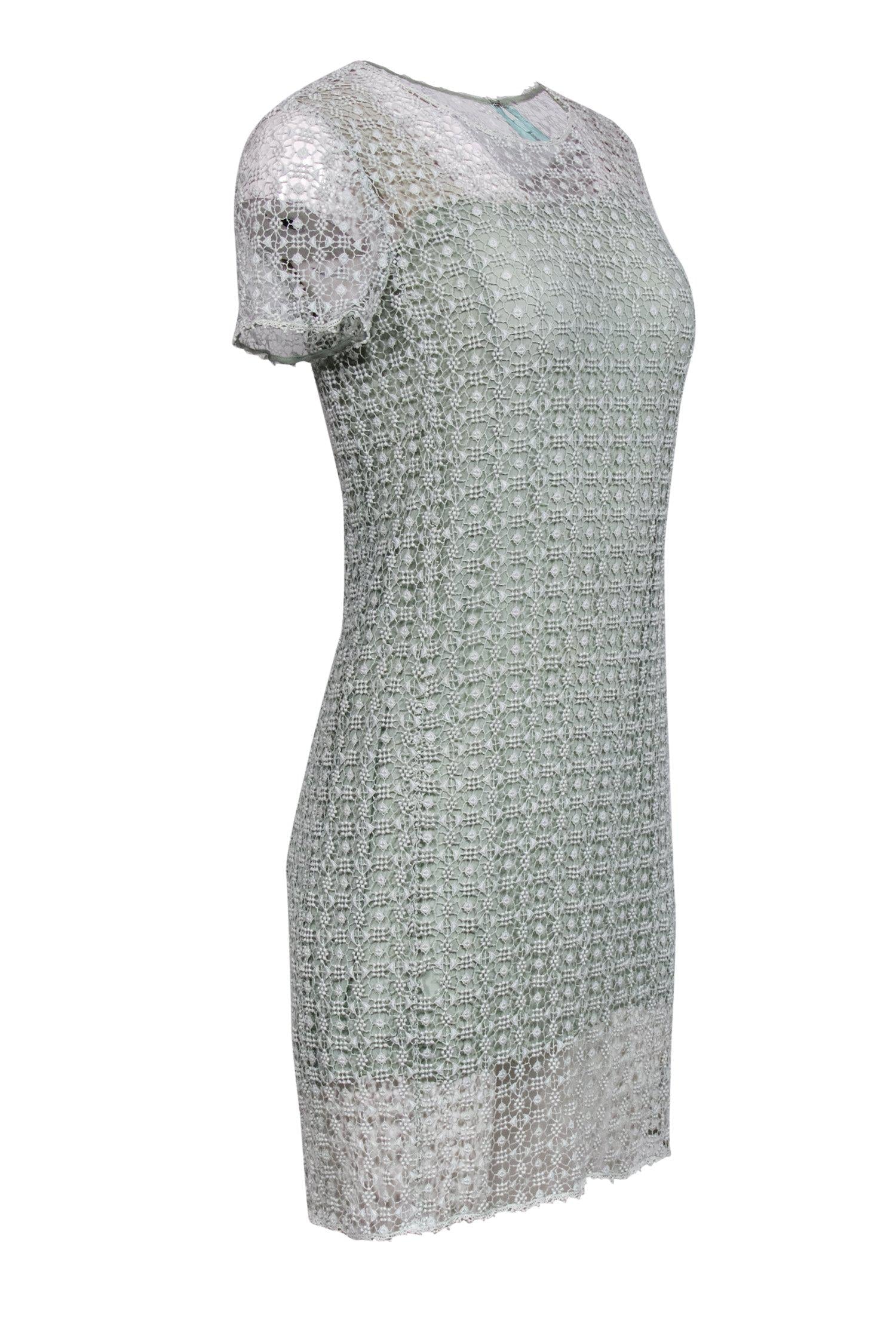 Chloe - Mint Green Shift Dress w/ Embroidered Overlay Sz S