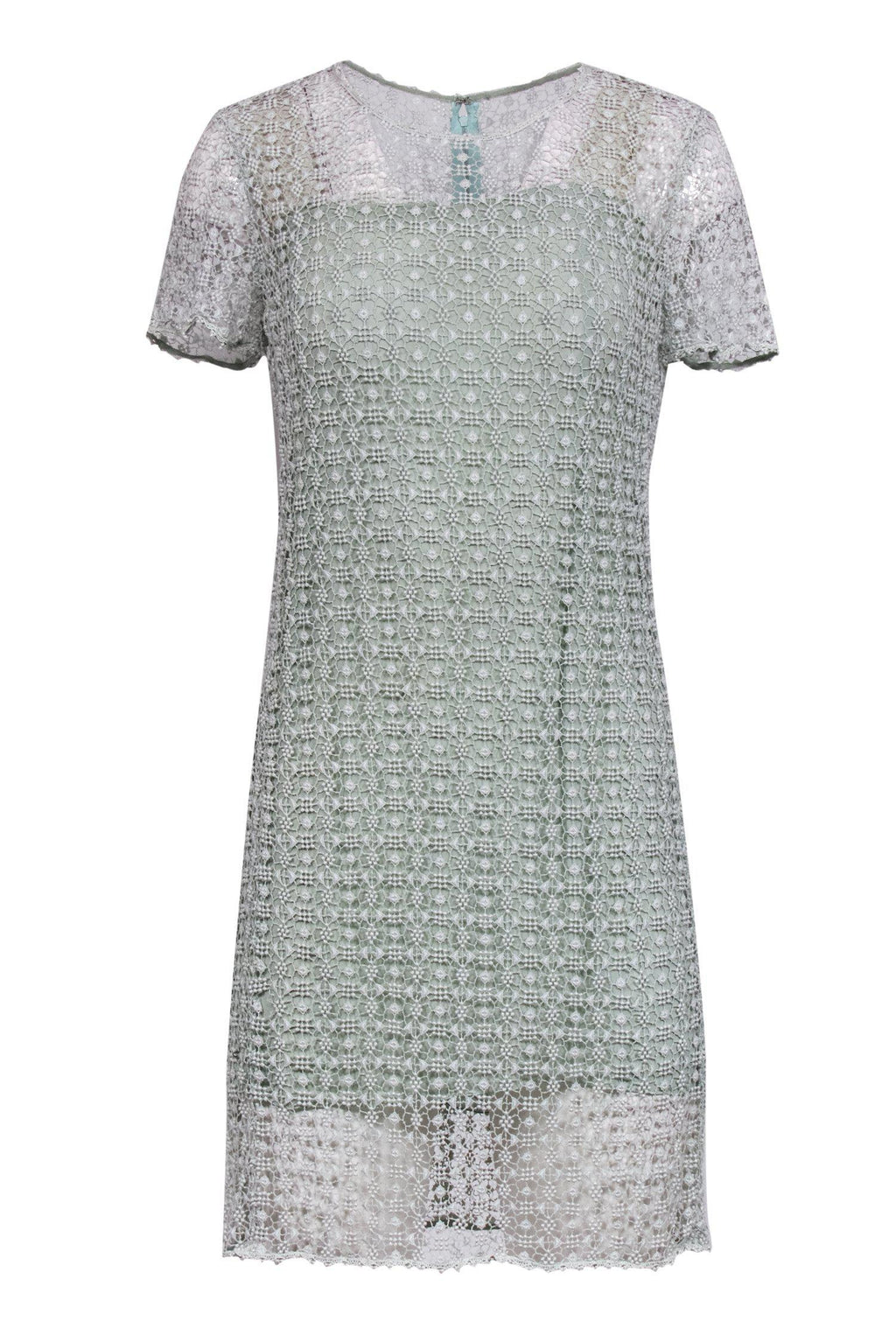 Chloe - Mint Green Shift Dress w/ Embroidered Overlay Sz S