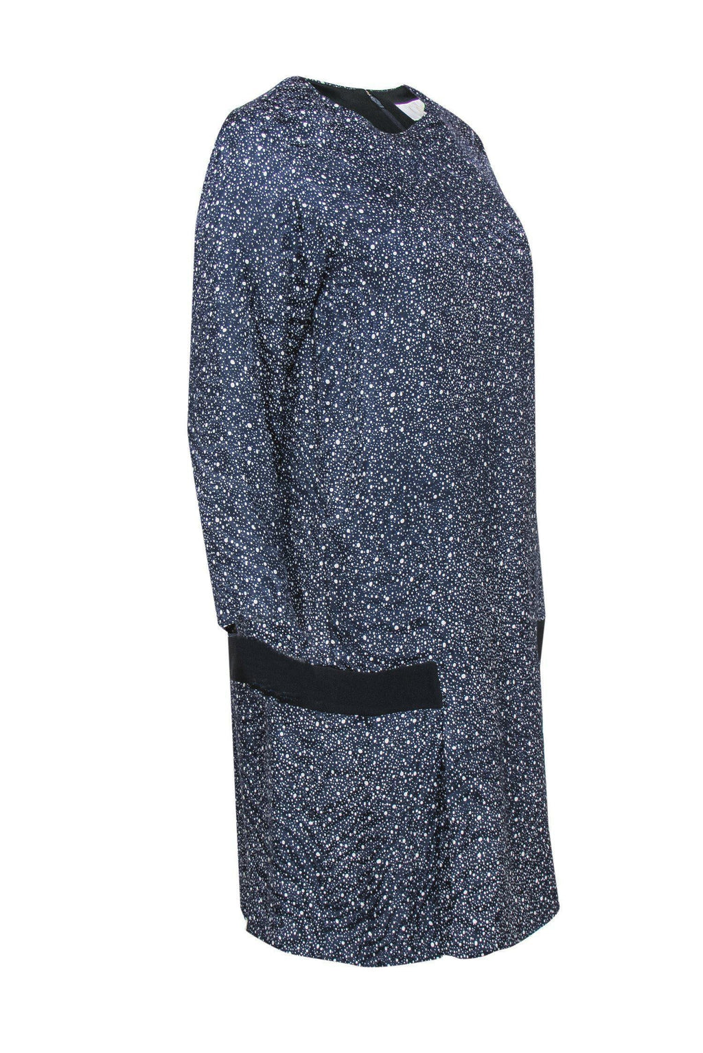 Chloe - Navy Blue & Grey Speckled Pattern Silk Shift Dress Sz 10