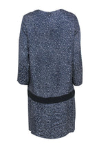Chloe - Navy Blue & Grey Speckled Pattern Silk Shift Dress Sz 10