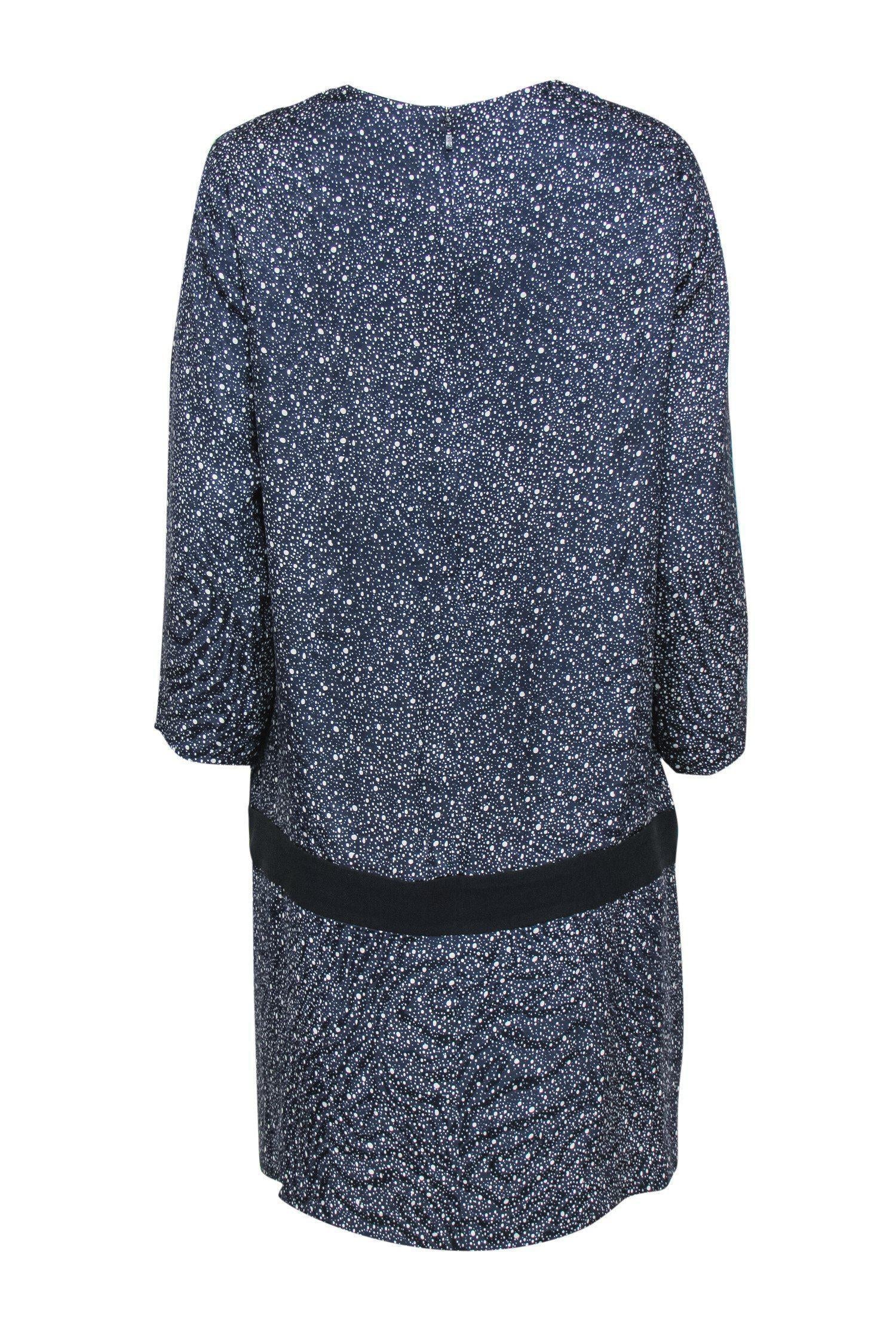 Chloe - Navy Blue & Grey Speckled Pattern Silk Shift Dress Sz 10
