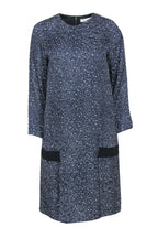 Chloe - Navy Blue & Grey Speckled Pattern Silk Shift Dress Sz 10