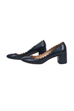 Chloe - Navy Leather Scallop Edge Low Basic Pumps Sz 8