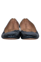 Chloe - Navy Snakeskin Print Textured Scalloped Flats Sz 9.5