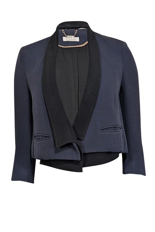 Chloe - Navy w/ Black Lapel Cropped Blazer Sz M