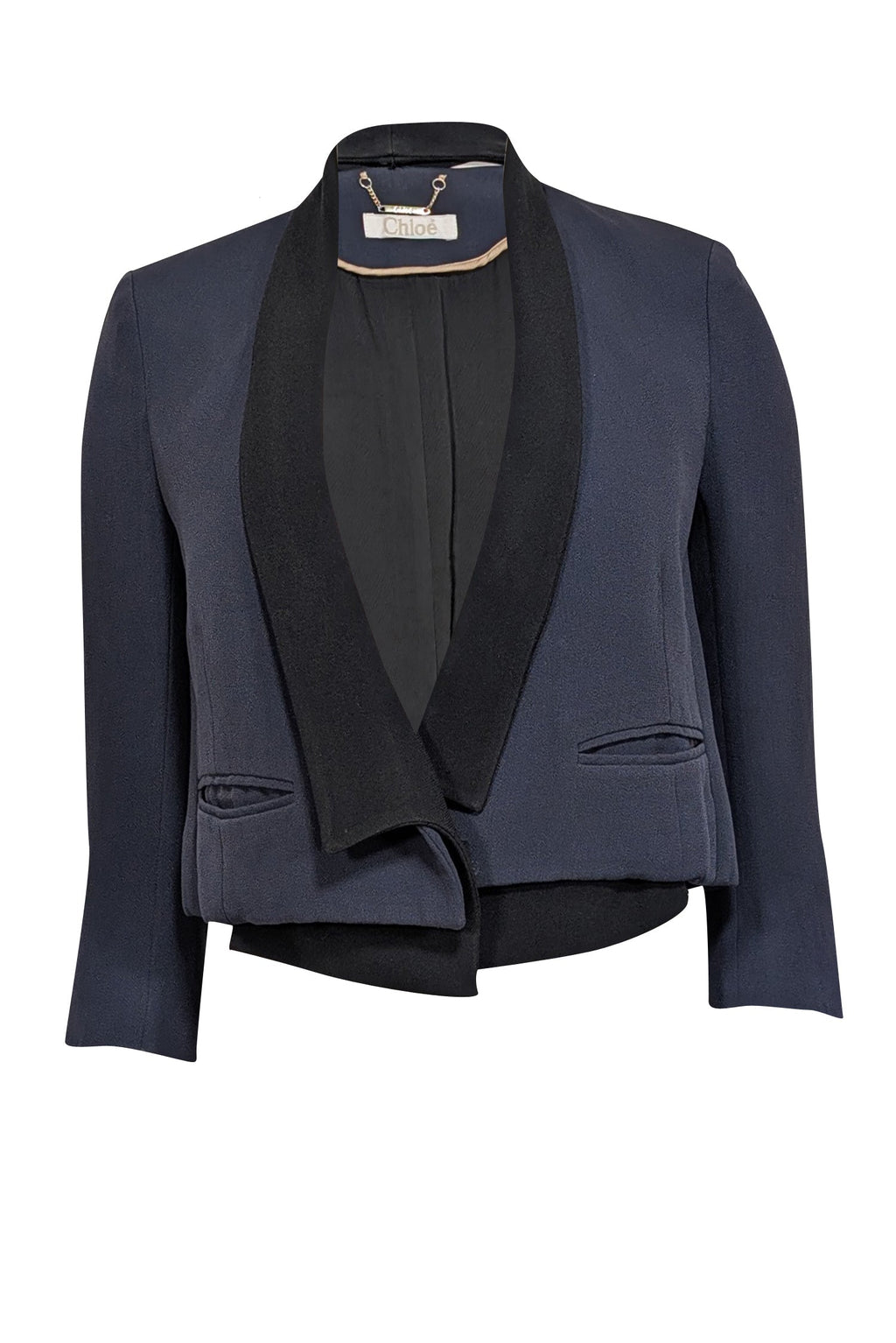 Chloe - Navy w/ Black Lapel Cropped Blazer Sz M