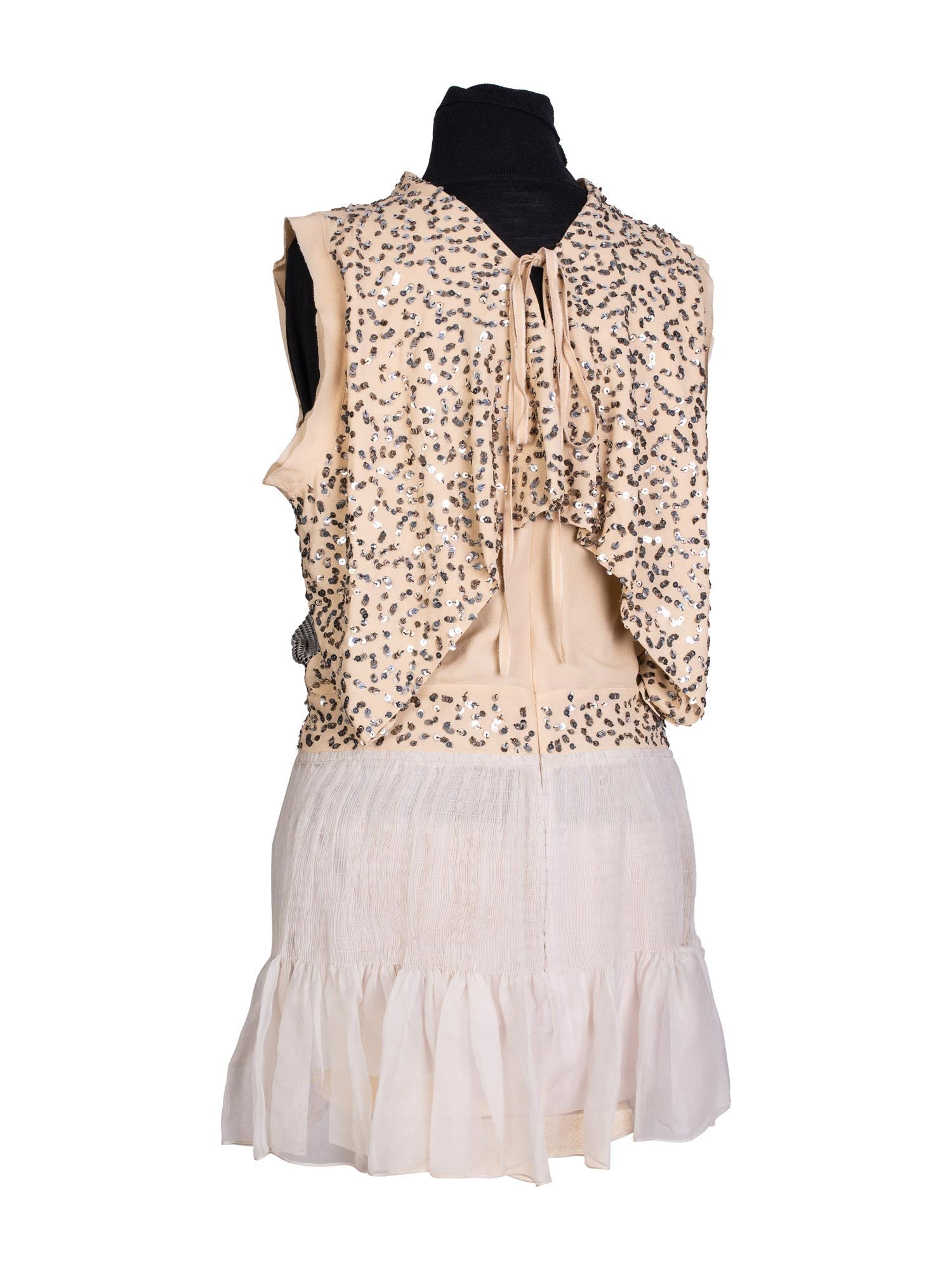 Chloe Runway Sequin Metallic Knit Mini Dress Grey Beige