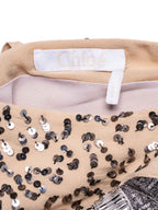 Chloe Runway Sequin Metallic Knit Mini Dress Grey Beige