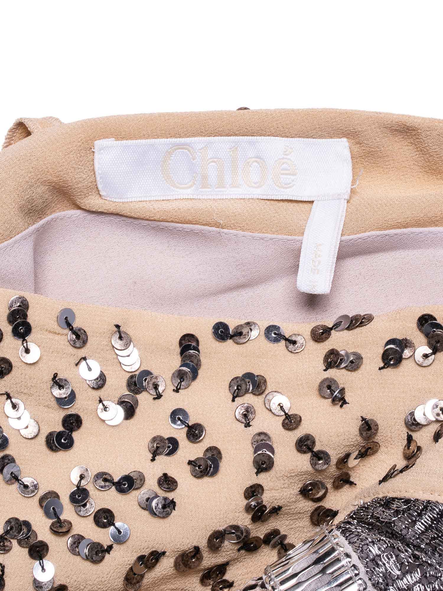 Chloe Runway Sequin Metallic Knit Mini Dress Grey Beige