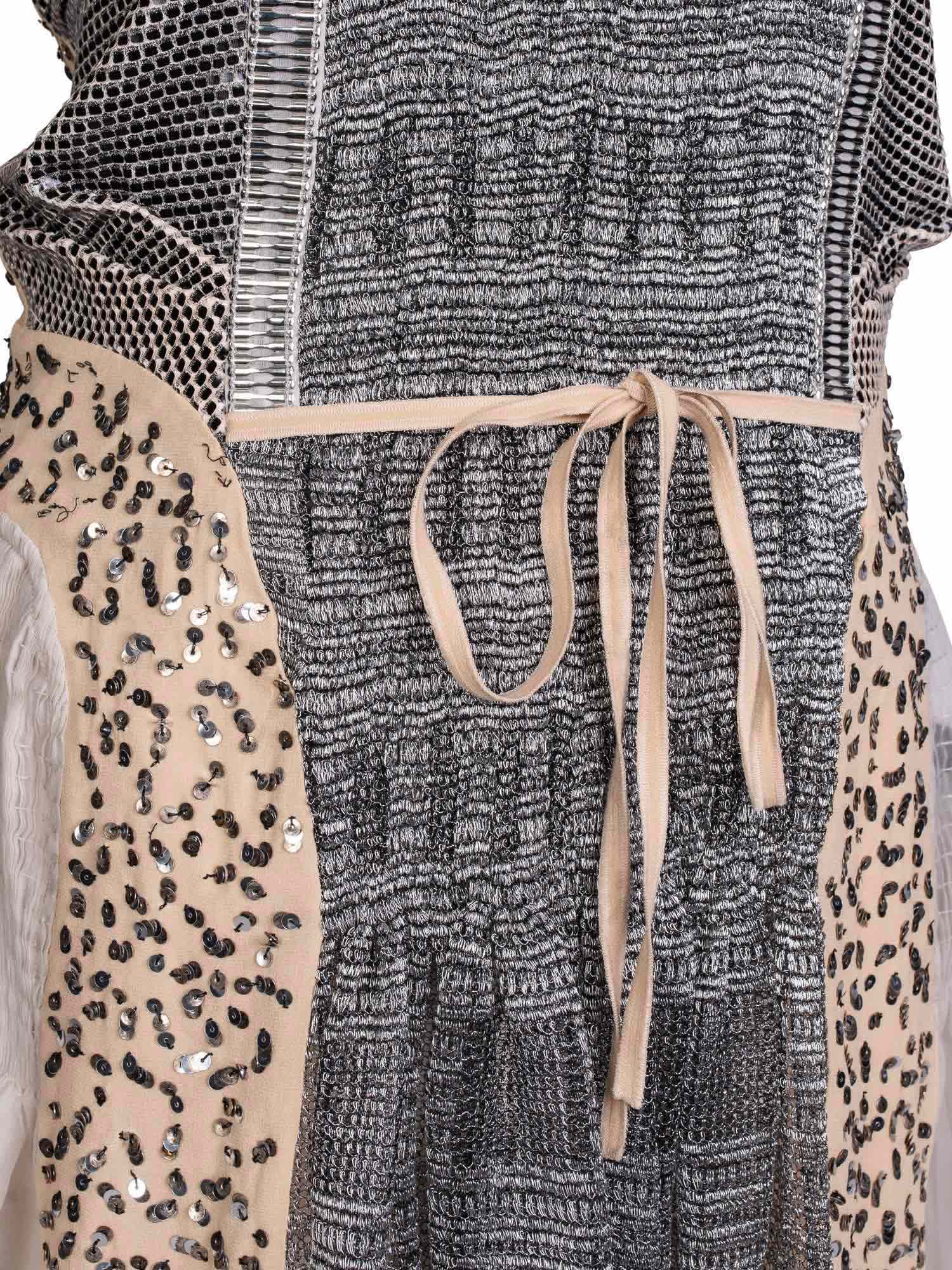 Chloe Runway Sequin Metallic Knit Mini Dress Grey Beige