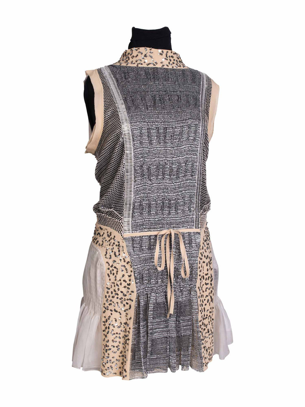 Chloe Runway Sequin Metallic Knit Mini Dress Grey Beige