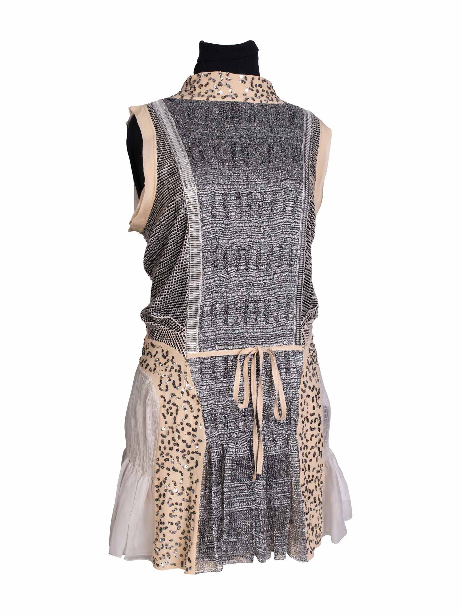 Chloe Runway Sequin Metallic Knit Mini Dress Grey Beige