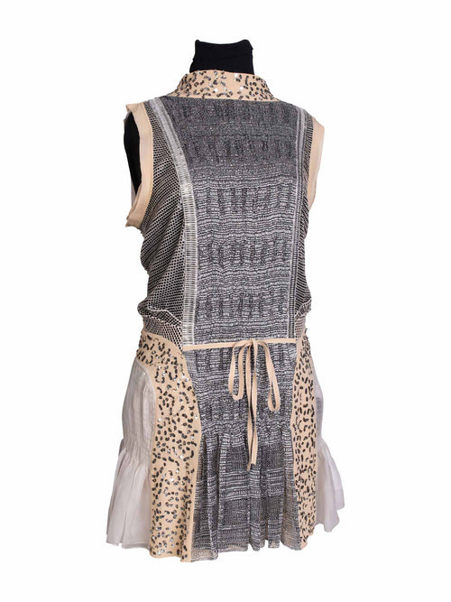 Chloe Runway Sequin Metallic Knit Mini Dress Grey Beige