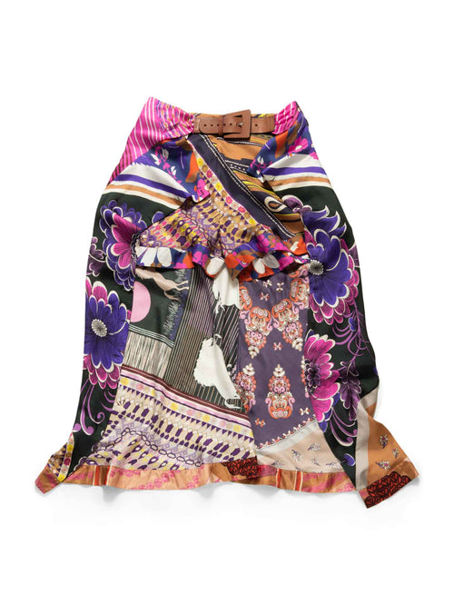 Chloe Silk Floral Equestrian Ruffled Shorts Belted Skirt Set Multicolor