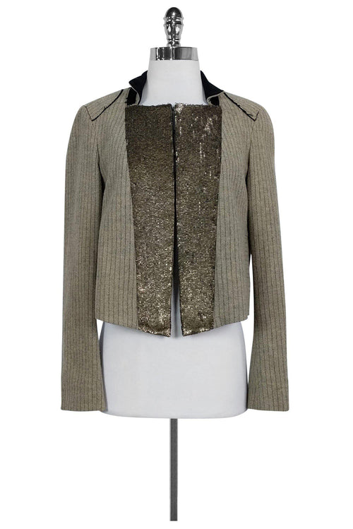 Chloe - Tan Striped Sequin Jacket Sz 6