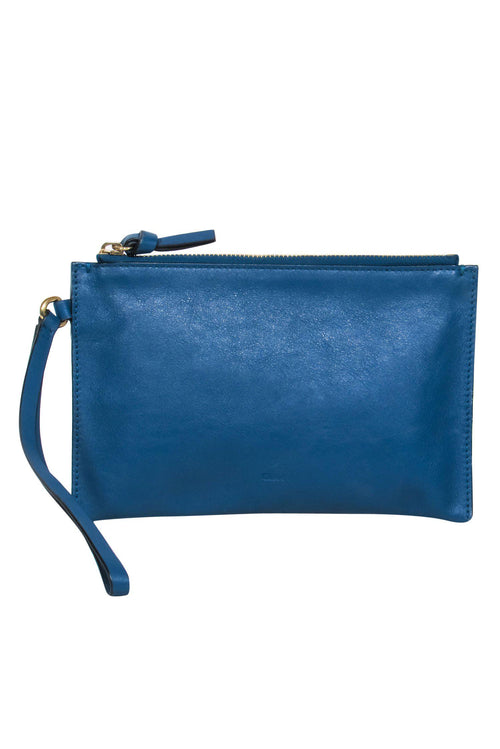 Chloe - Teal Leather Zippered Wristlet