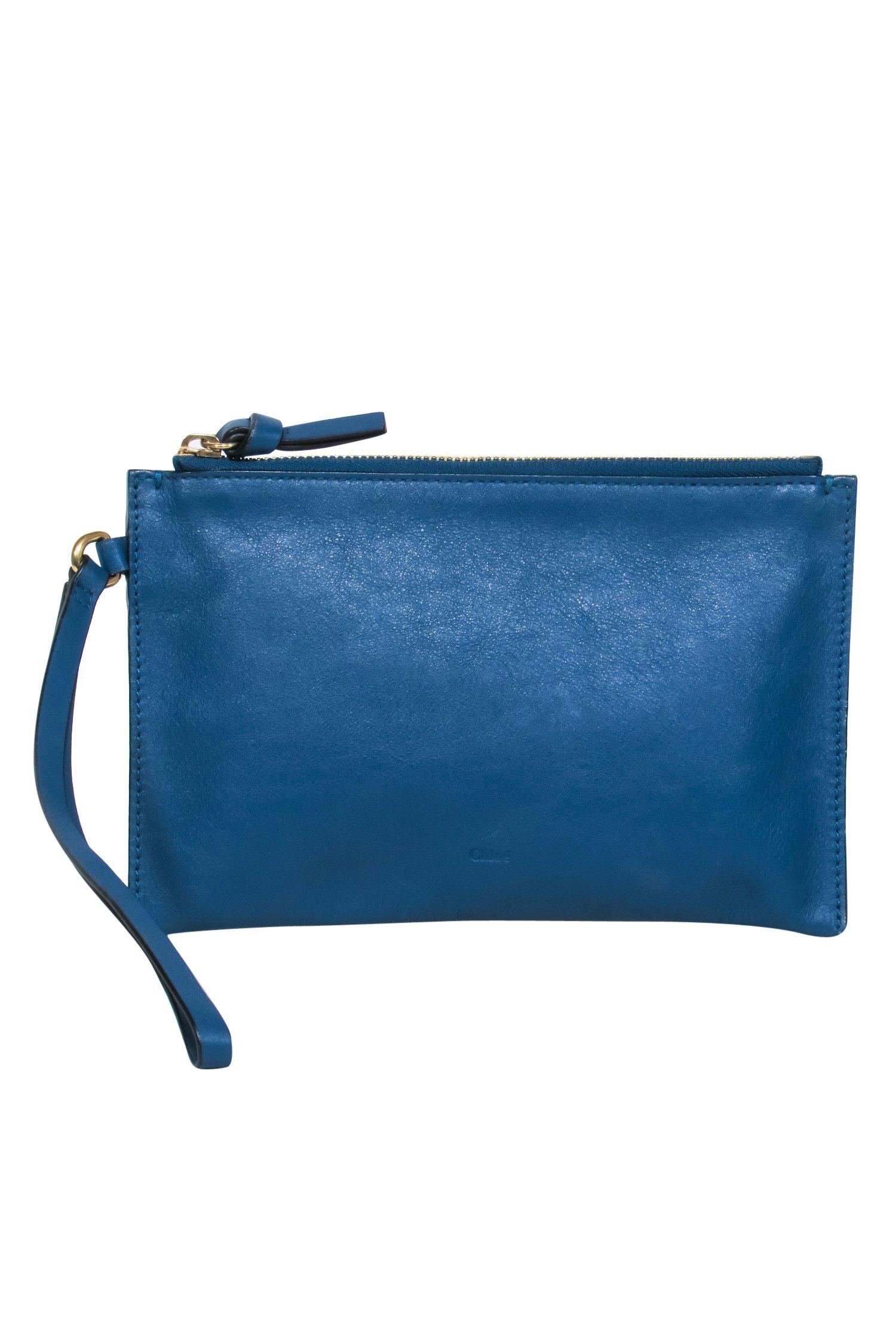 Chloe - Teal Leather Zippered Wristlet