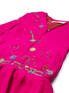 Chloe Vintage Silk Beaded Croquet Mini Dress Hot Pink