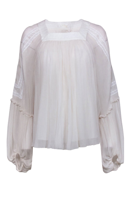 Chloe - White Silk Peasant Blouse Sz 4