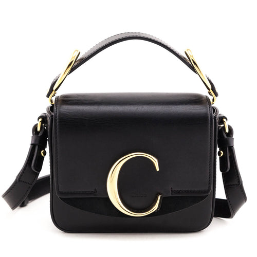 Chloe Black Calfskin Suede Mini C Crossbody Bag
