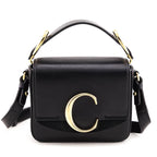 Chloe Black Calfskin Suede Mini C Crossbody Bag
